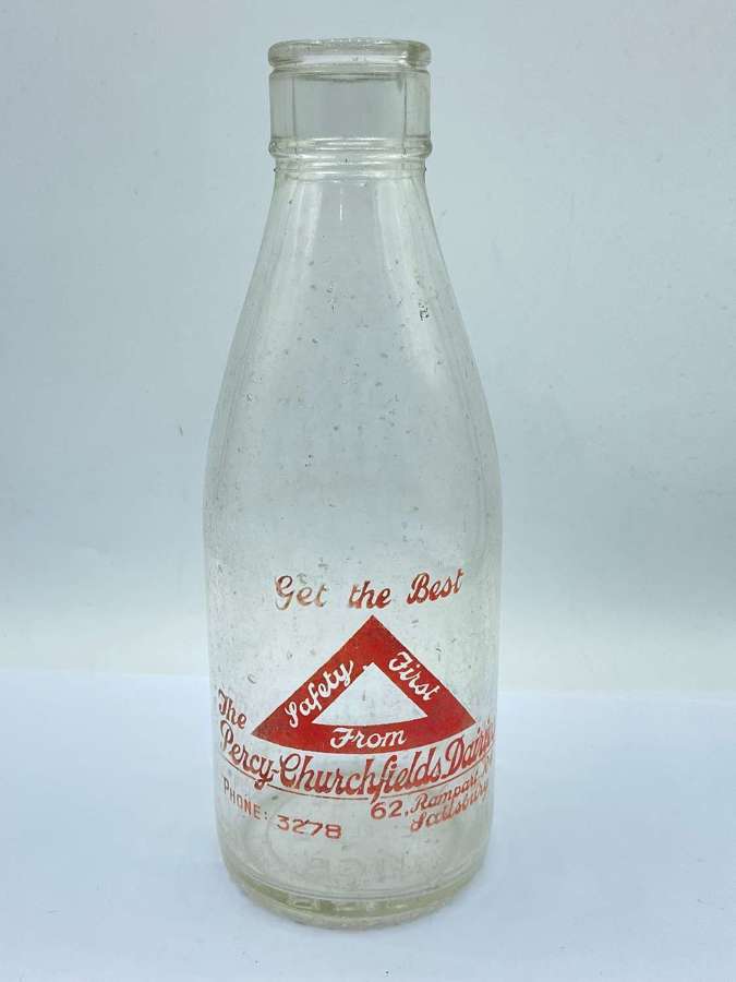 Vintage Percy Churchfields Diaries Salisbury Advertising Milk Bottle