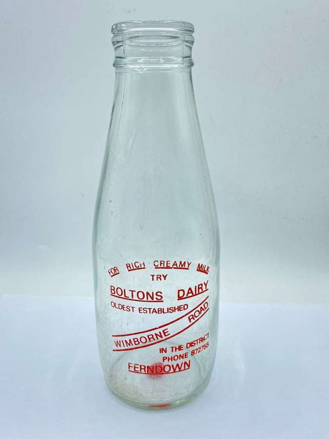 Vintage Boltons Dairy Wimborne Road Ferndown Advertising Milk Bottle