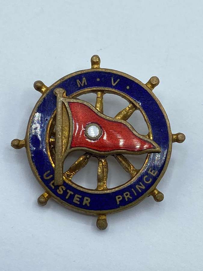 WW2 MV Ulster Prince Enamel Badge Troop Ship Sunk 1941