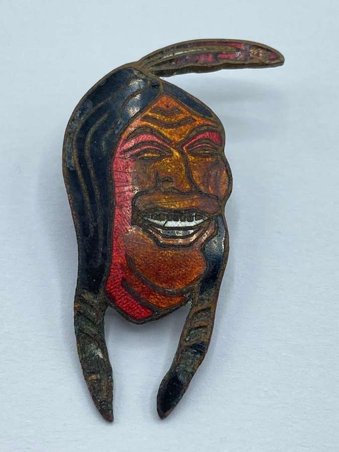 Antique 1910s Laughing Native Americans Head Enamel Badge