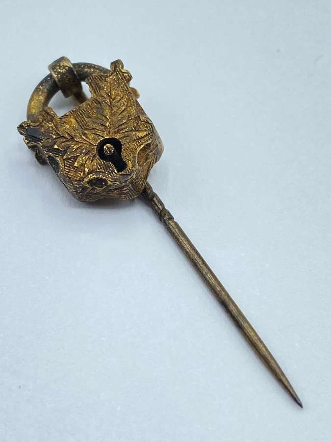 Antique Victorian Gilt Florally Decorated Padlock Stick Pin