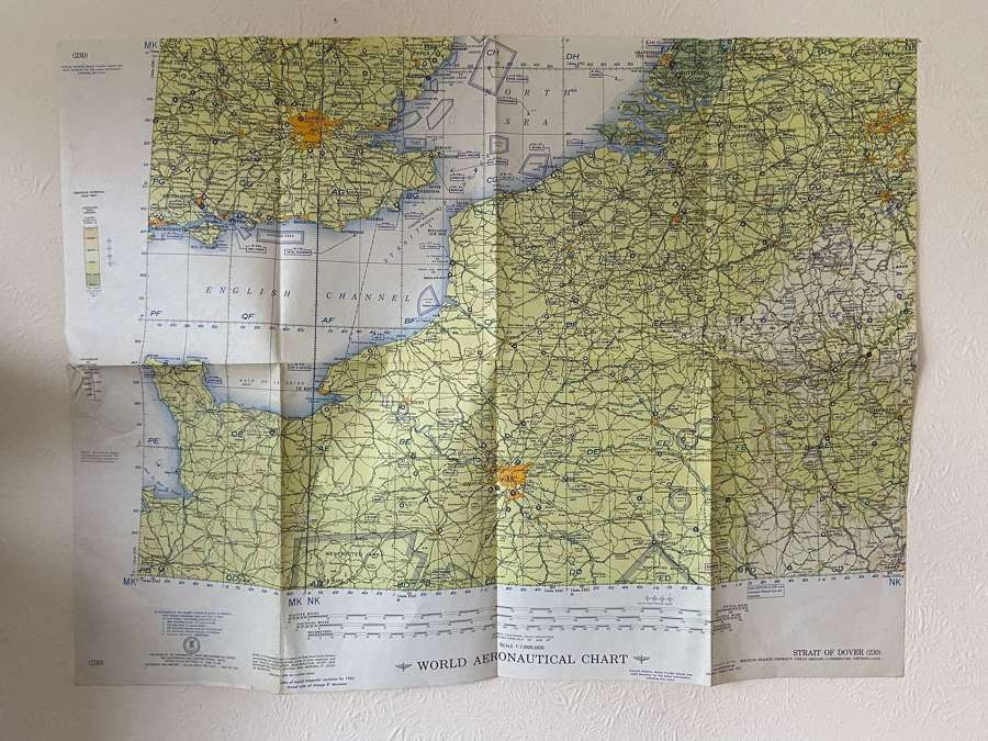 Post WW2 USAF World Aeronautical Chart 1958 Map Belgium, France, Etc