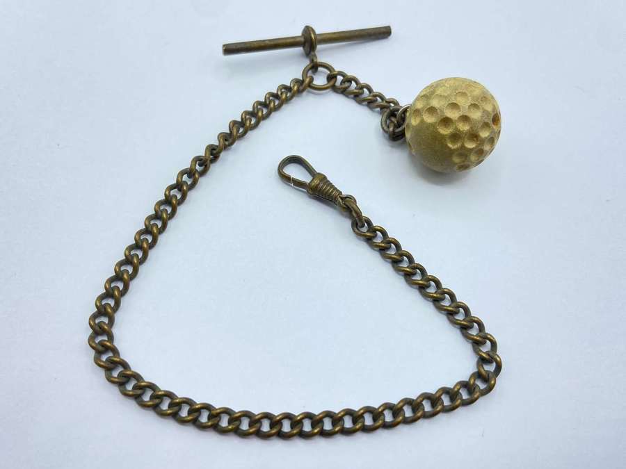 Vintage Brass Albert Pocket Watch Chain With Dunlop 65 Golf Ball Fob