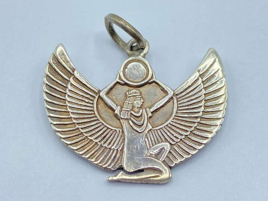 Vintage Egyptian Revival Sterling Silver Nefertiti Necklace Pendant