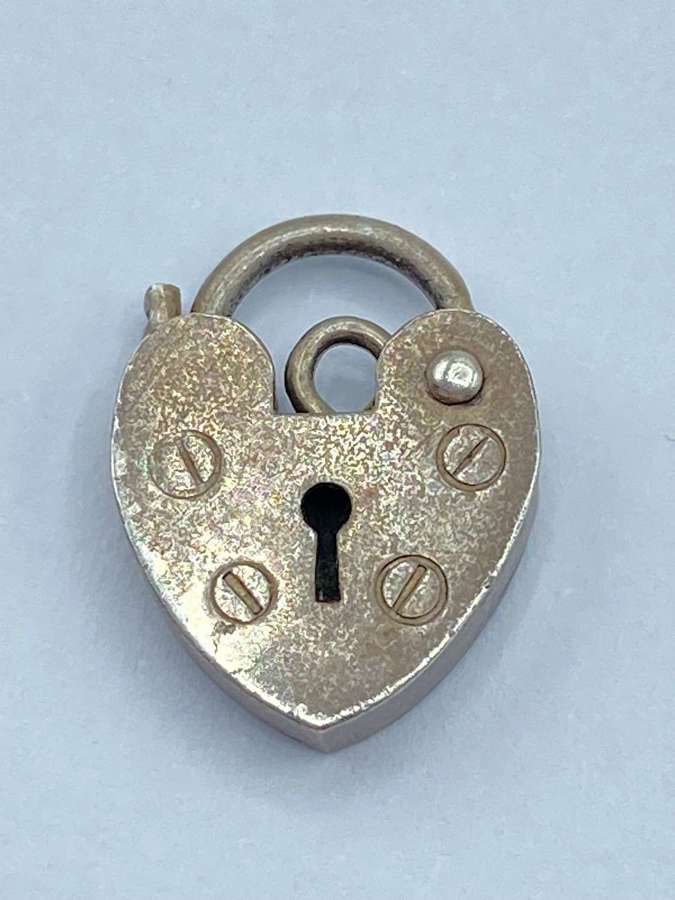 Vintage Sterling Silver Heart Padlock Bracelet Charm