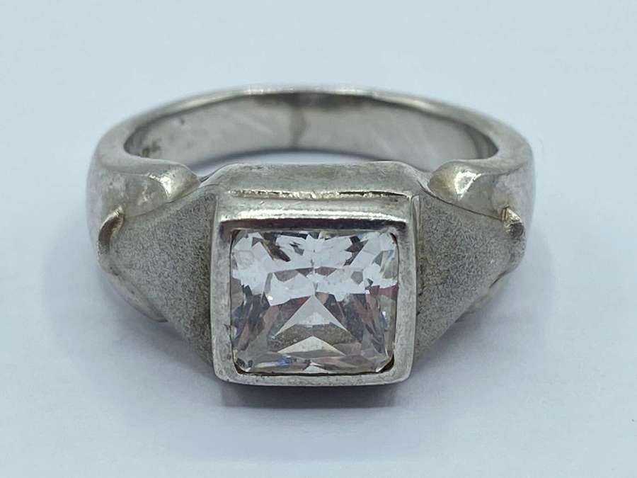Vintage Unisex Chunky Sterling Silver & Cubic Zirconia Ring Size M 1/2