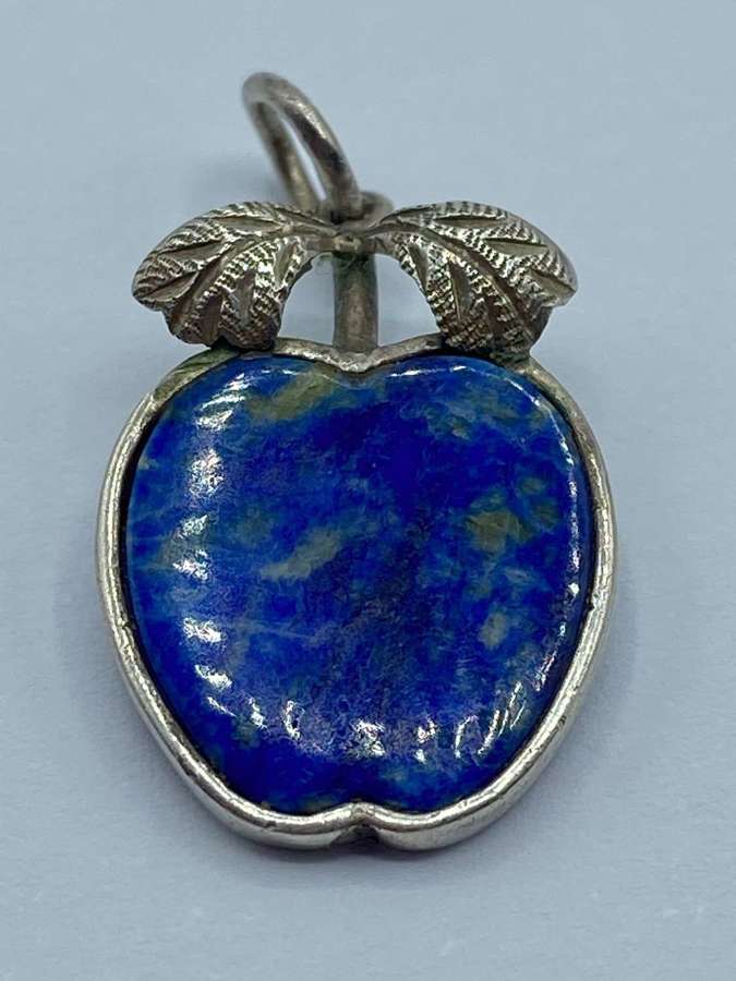 Vintage Sterling Silver & Lapis Lazuli Apple Shaped Necklace Pendant