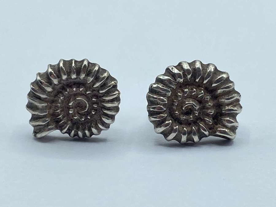 Pair Of Vintage Sterling Silver Ammonite Fossil Stud Earrings