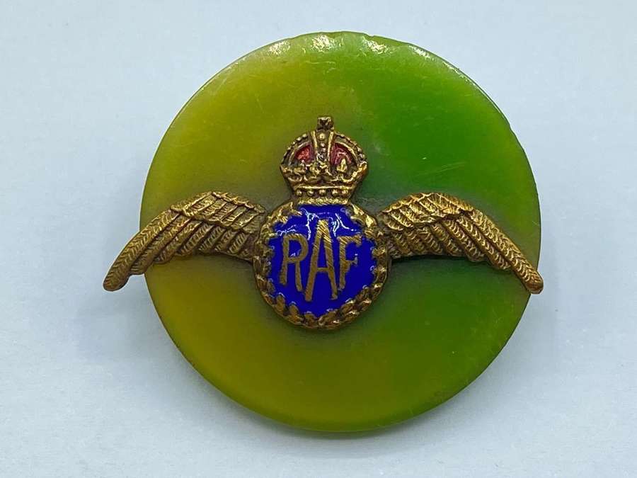 WW2 Royal Air Force RAF Sweethearts Enamel & Green Bakelite Brooch