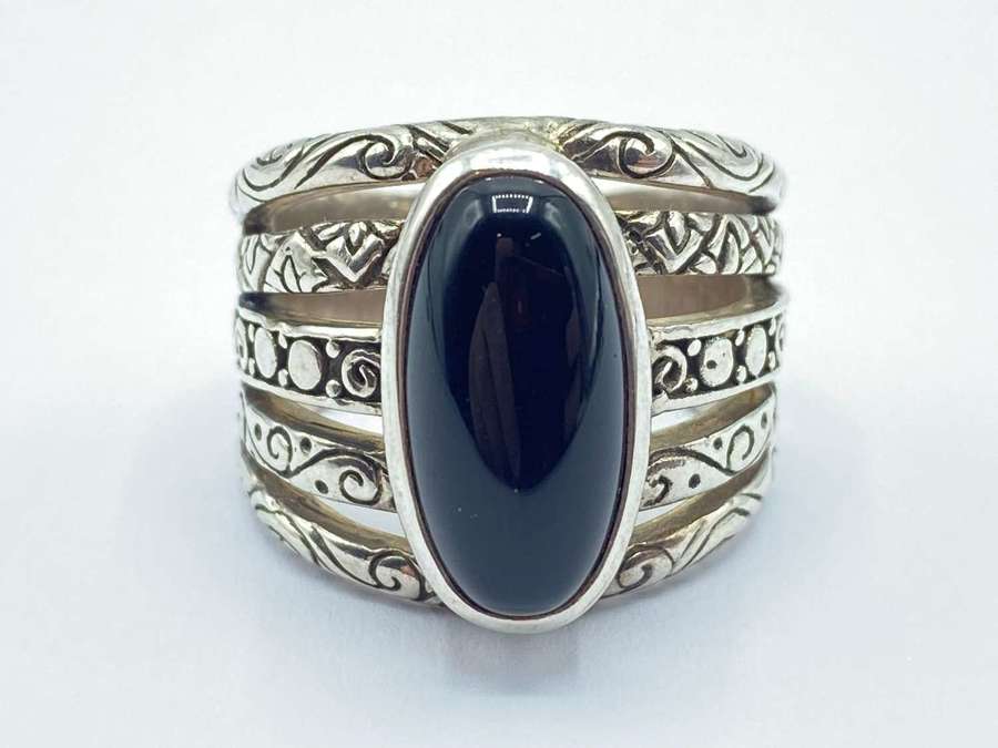 Vintage Gothic Sterling Silver & Onyx Ring By Janice Girardi JGD