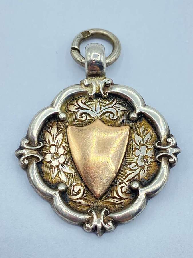 Antique Art Nouveau Silver Hallmarked & Rose Gold Fronted 1912 Fob