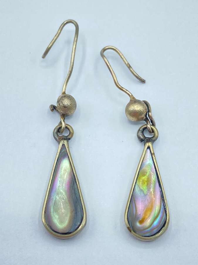 Vintage Sterling Silver & Mother Of Pearl Drop Dangle Earrings