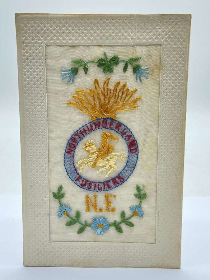 WW1 Embroidered Northumberland Fusiliers Regimental Silk Postcard