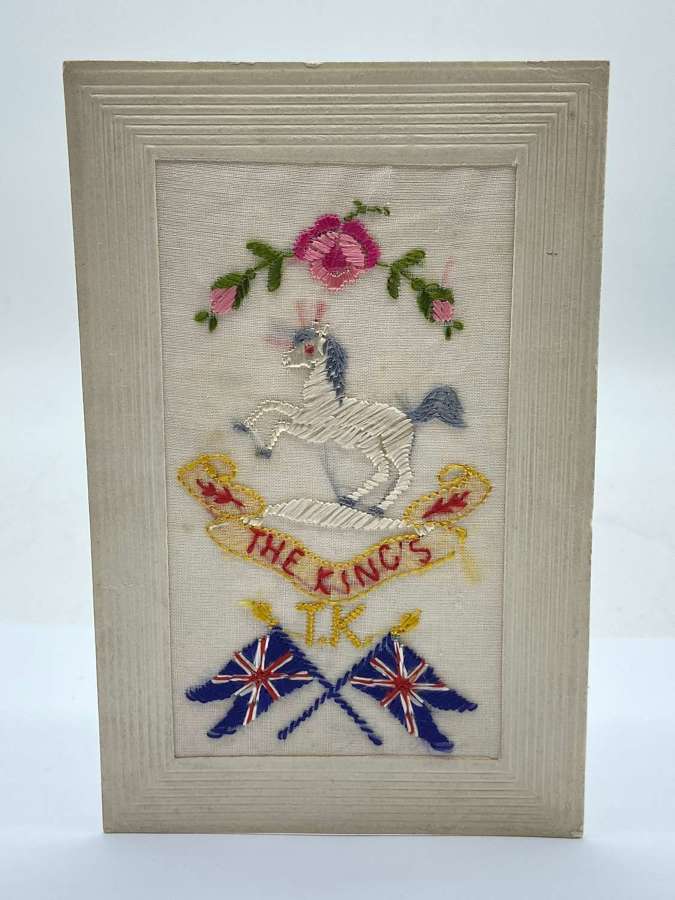 WW1 Embroidered British The Kings Regiment (Liverpool) Silk Postcard