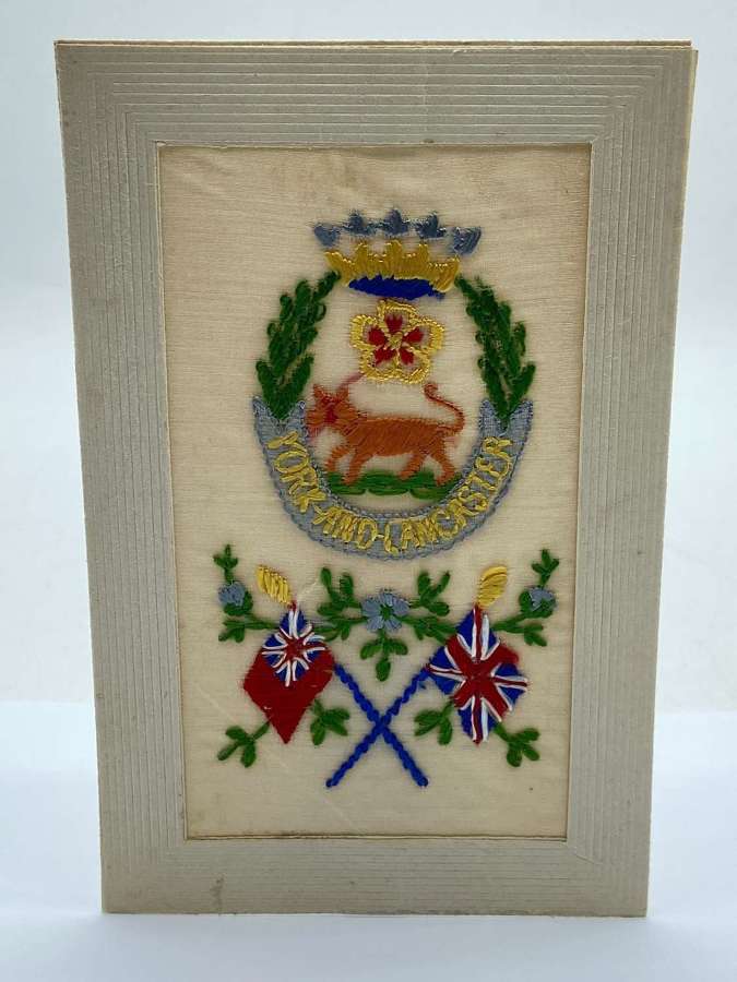 WW1 Embroidered British Army York and Lancaster Regiment Silk Postcard