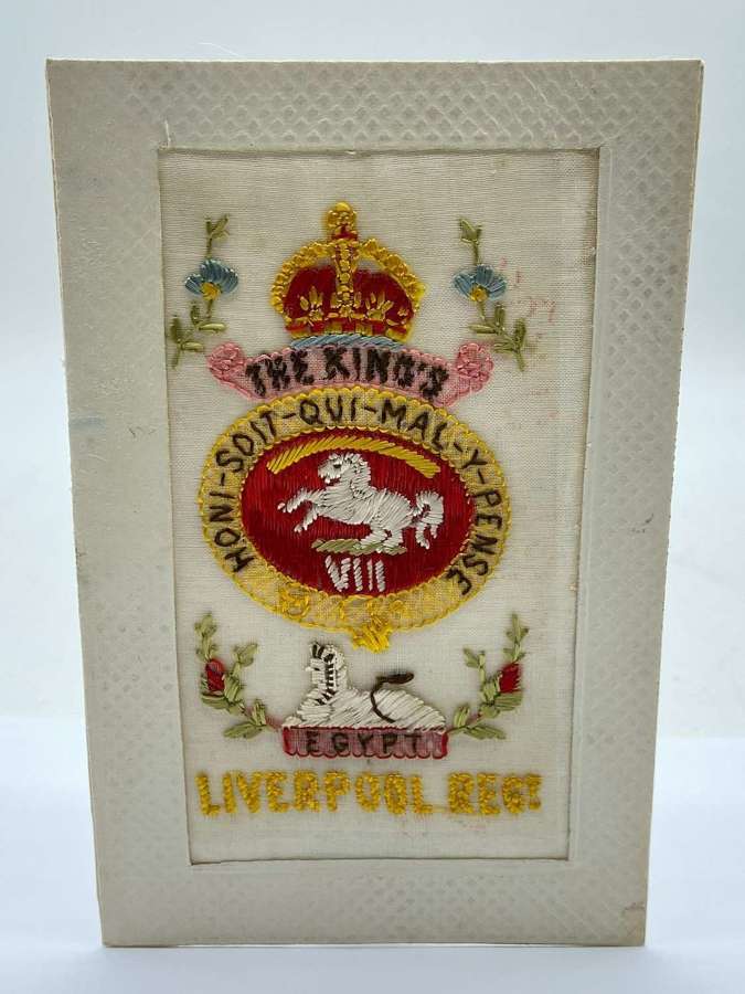 WW1 Embroidered British Army King's Regiment (Liverpool) Silk Postcard
