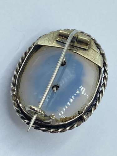 Antique Victorian Sterling Silver Chalcedony & Citrine Mourning Brooch