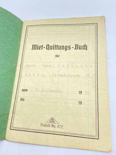 WW2 German Miet Quittungs Buch Receipt Book