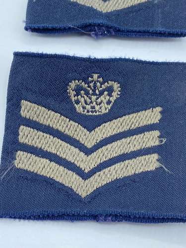Early Post WW2 Royal Air Force Flight Sergeant Slip-On Rank Badges