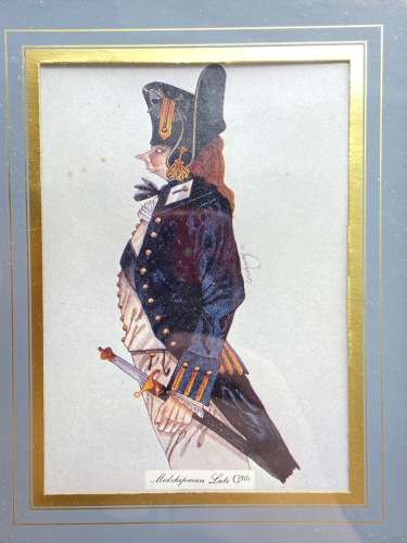 Vintage Royal Navy Midshipman Late 18th Century Print By SM Bradbury