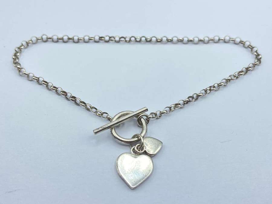 Beautiful Vintage Sterling Silver Double Love Heart Bracelet