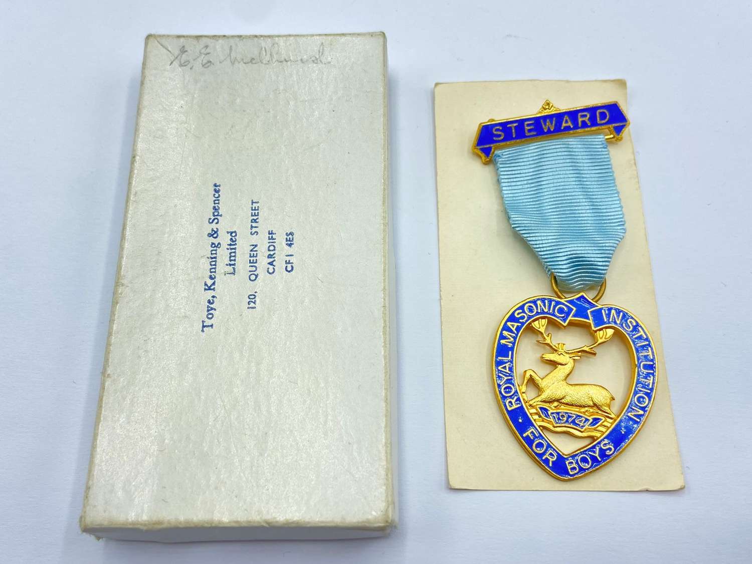 Vintage Royal Masonic Institution For Boys 1974 Stewards Jewel & Box