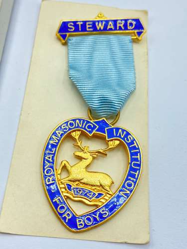 Vintage Royal Masonic Institution For Boys 1974 Stewards Jewel & Box