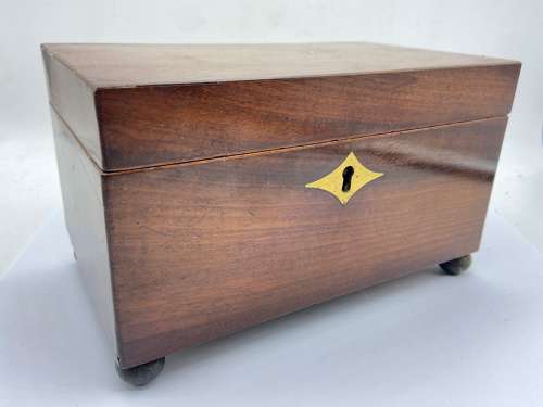 Antique Victorian 1880s Mahogany & Brass Escutcheon Tea Caddy