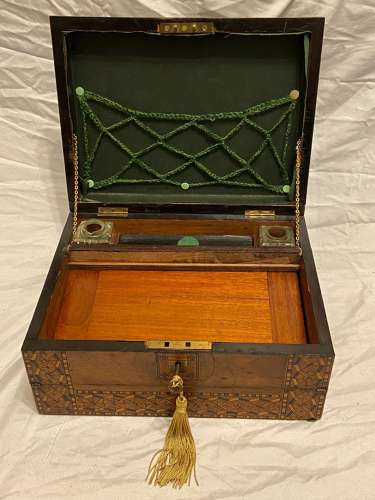 Antique Victorian Figured Walnut Tunbridge Ware Inlay Writing Slope
