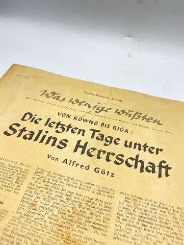 Rare WW2 German Newspaper Titled “The Last Days Under Stalins Rule”