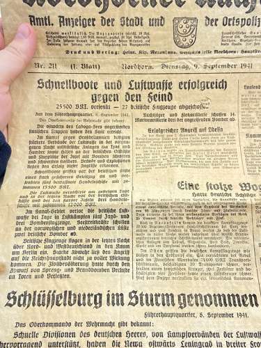 WW2 German 1941 Dated Nordhorn NSDAP Newspaper