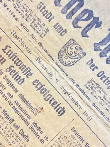 WW2 German 1941 Dated Nordhorn NSDAP Newspaper