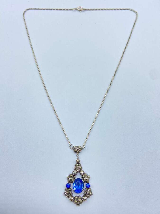 Vintage Art Deco Sterling Silver Marcasite & RheinStone Necklace