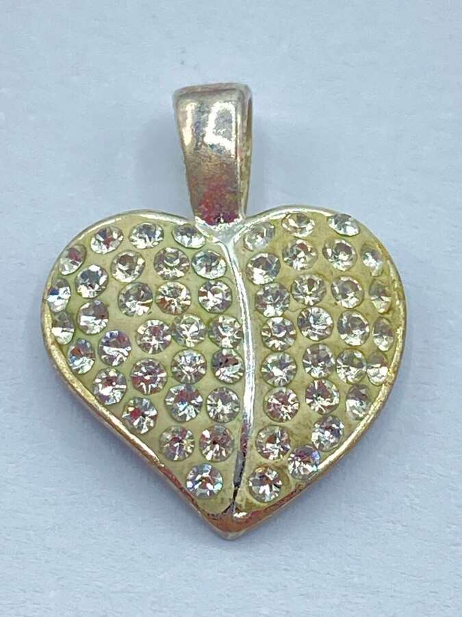 Vintage Sterling Silver & Cubic Zirconia Heart Necklace Pendant