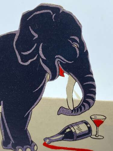 Antique Illustrated Elephant & Fine Wine Card Place Holder