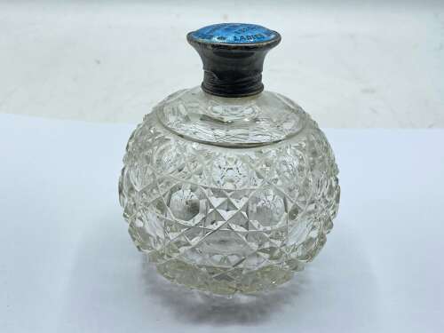 Antique Sterling Silver & Cut Glass Archimedes Masonic Perfume Bottle