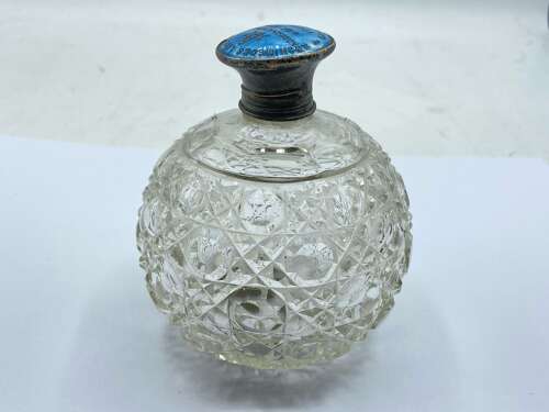 Antique Sterling Silver & Cut Glass Archimedes Masonic Perfume Bottle