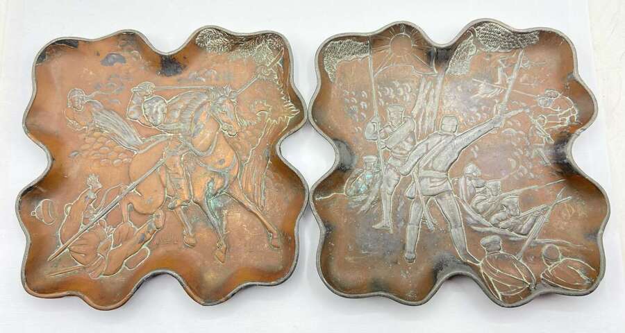 Antique 1894 1st Sino-Japanese War Copper On Pewter Trays