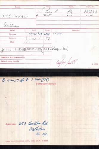 WW1 Bolton- Lancashire Family Smethurst Medal Grouping & Research