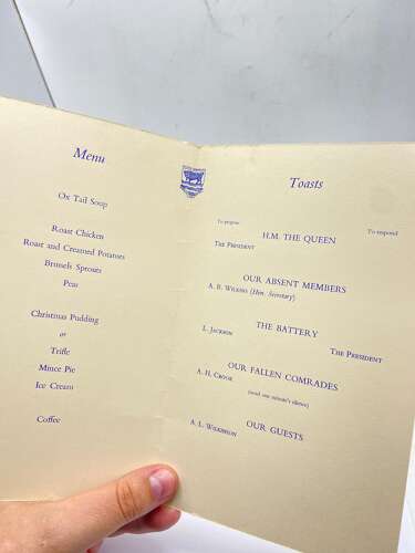 WW2 128th Heavy Battery Royal Garrison Artillery Dinner Menu