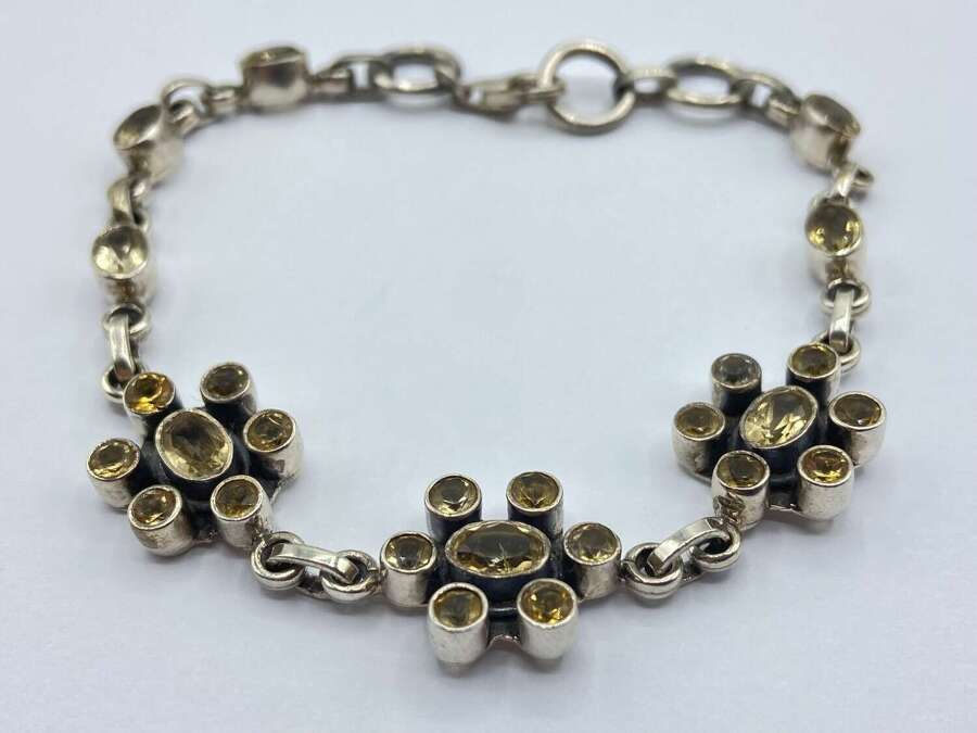 Beautiful Vintage Sterling Silver & Faceted Citrine Gemstone Bracelet