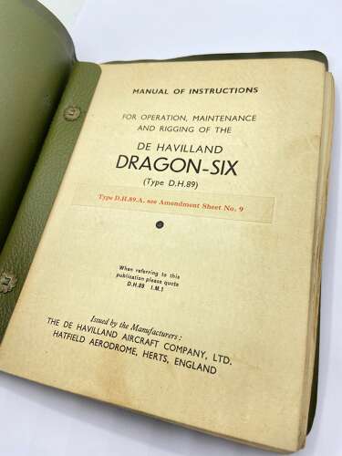 WW2 1940 RAF Manual Of Instructions For The De Havilland Dragon Six