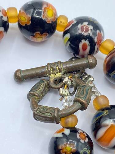 Antique 1920s Venetian Moretti Murano Glass Necklace With Celtic Clasp