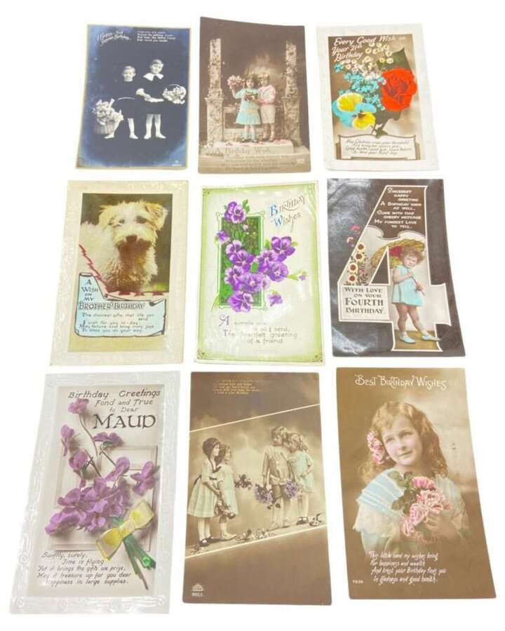 Antique Job Lot Of Happy Birthday & Best Wishes Postcards