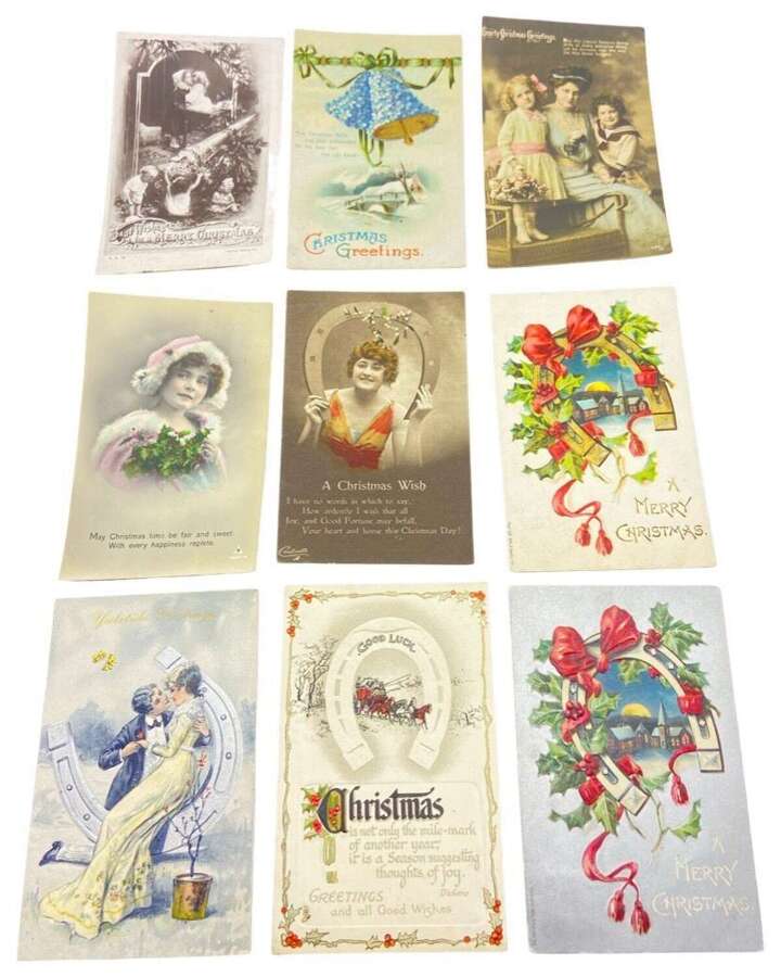Antique Job Lot Of Colourful Illustrated Christmas Greetings Postcards