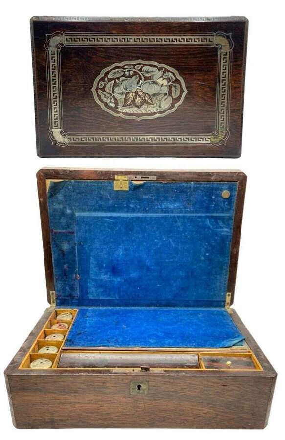 Beautiful Antique 1860s Rosewood & Silver Inlay Calligraphy Writing Slope