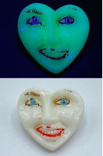 Beautiful Antique Milk Glass Human Face Button Glows Under UV