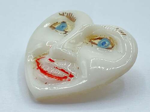 Beautiful Antique Milk Glass Human Face Button Glows Under UV