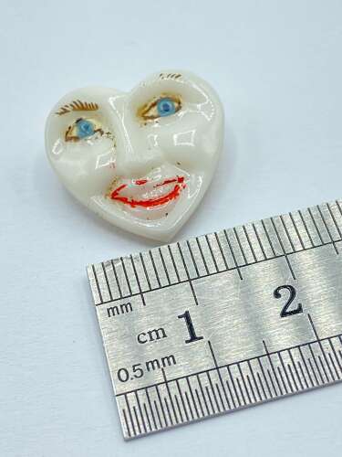 Beautiful Antique Milk Glass Human Face Button Glows Under UV
