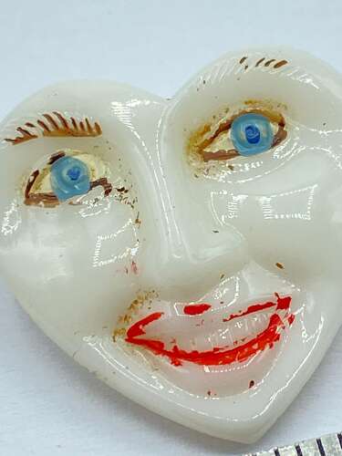 Beautiful Antique Milk Glass Human Face Button Glows Under UV